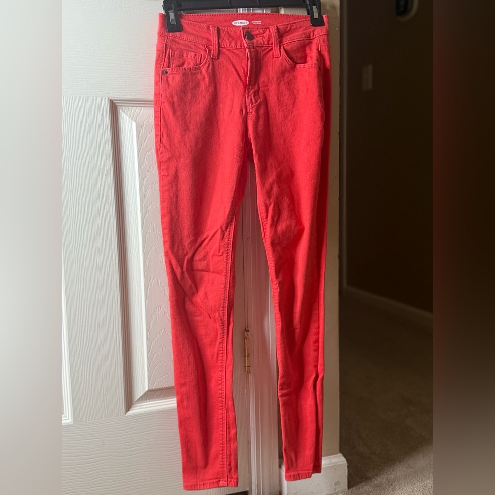 Vibrant Red/Orange Old Navy Rockstar Super Skinny Jeans
